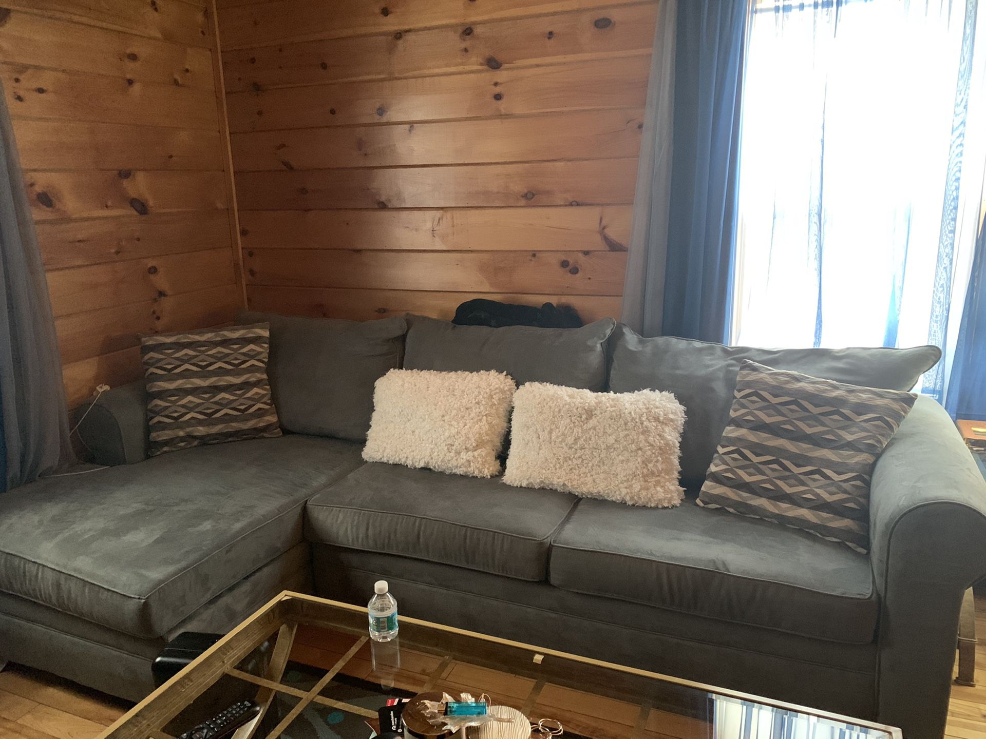 Grey suede sectional couch