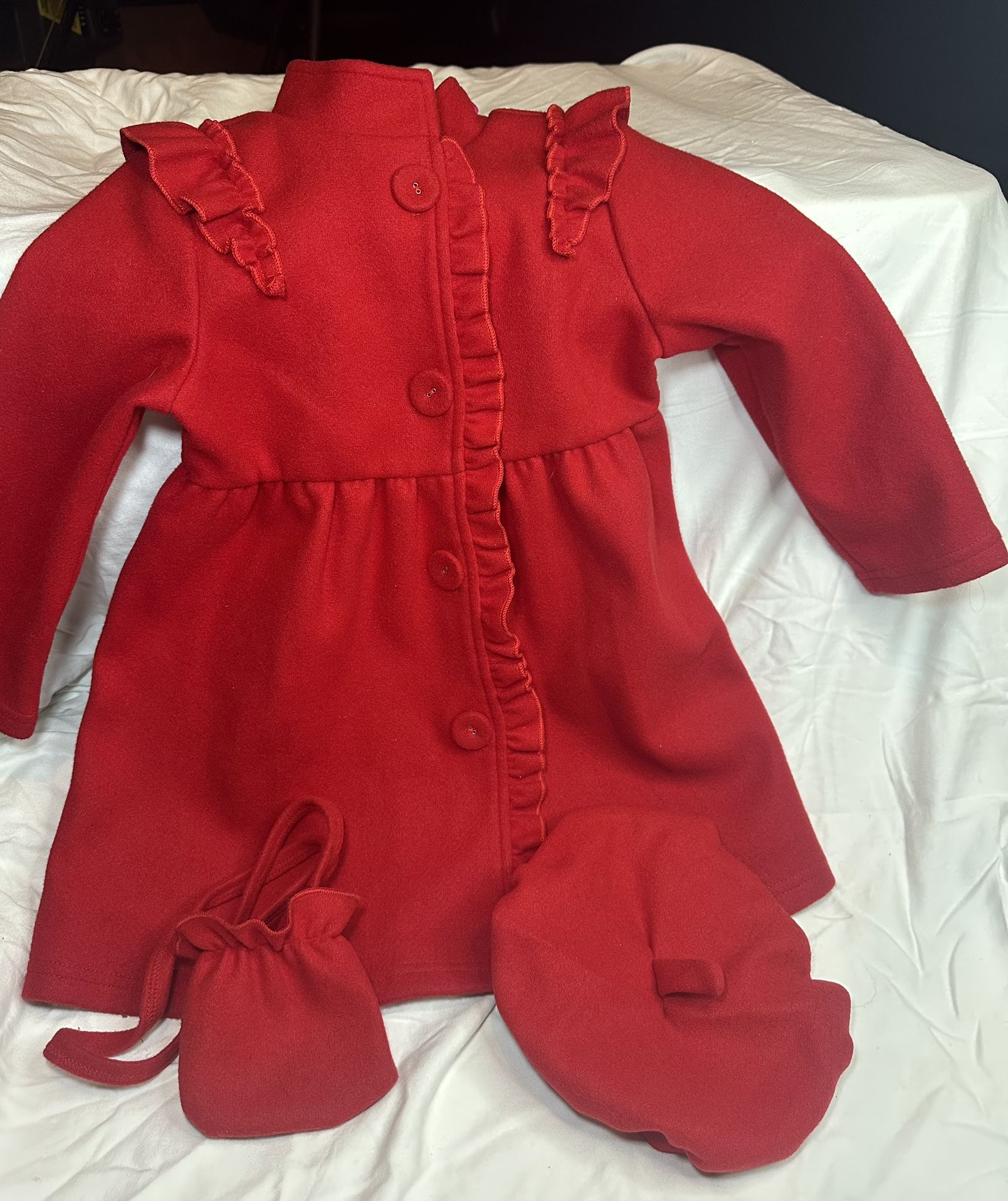 SHEIN 5Y Red Ruffle Coat W/Beret And Purse