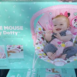 Disney Baby Slip Resistant Vibrating Infant Baby Bouncer, Minnie Mouse Spotty Dotty by Bright Starts