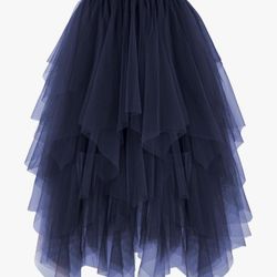 XL Navy Blue Women's Tulle Mesh Ruffle Skirts A Line Tiered Layered Ruffle Tulle Mesh Tutu Long Maxi
