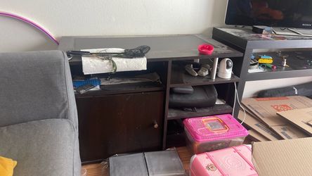 Dark Brown Wood Storage Shelf with Cabinet