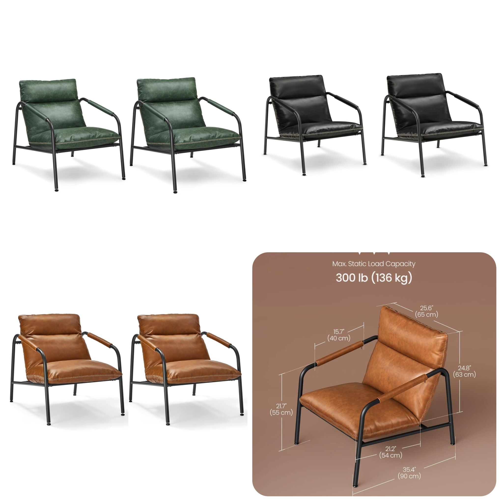 Set Of 2 Accent Chair, Metal Framed Armchair,