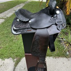 Circle Y 3866 Equitation Western Show Saddle 16” Black Tooled Silver