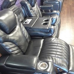 New Voice Activated Recliner Sofa And Love Seat With Genuine Leather Power Recliner Power Headrest Wire Less Charging Massage And So Much More....