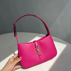 Saint Laurent YSL Monogram Le 5 à 7 Leather Shoulder Hobo Bag Bubblegum