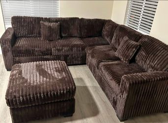 Sectional sofa with ottoman dark brown Fur Jumbo Corduroy