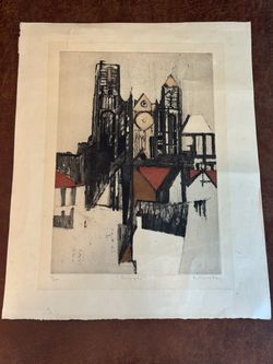 BERNARD KAY (1(contact info removed), Listed, UK) c1967 Aquatint Etching "Bourges" sgnd 51/100