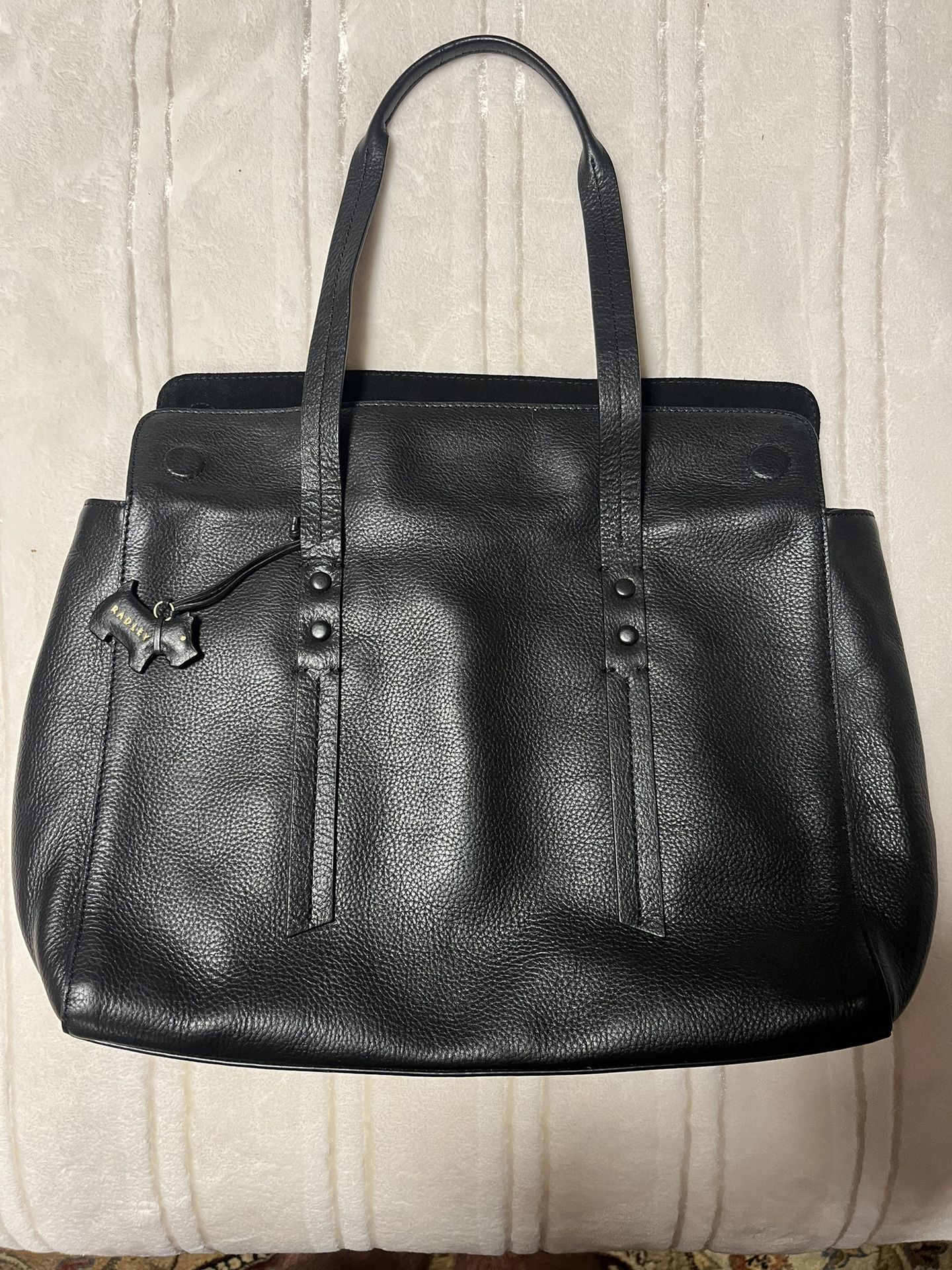 Radley London Belmont House Leather Tote Bag Flapover Black 13.5”x9.5”