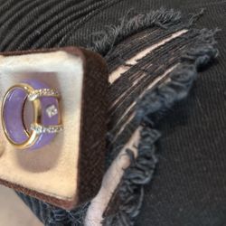 14 K Gold Diamonds And Purple Jade With Princess Cut Diamond Center 