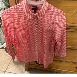 Talbots Coral and White Geometric Blouse