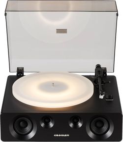 CR6050A-BK Luminate Record Player, Black 2-Speed Belt-Drive Turntable, Light-Up Full-Size LED Acrylic Platter, ATN3600L Audio-Technica Cartridge, Carb