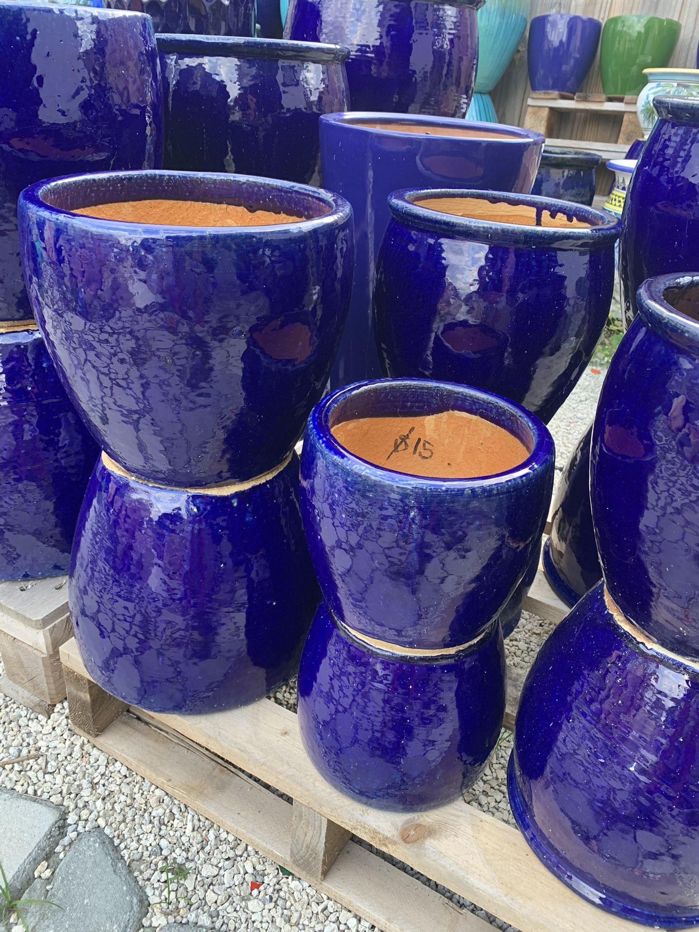 Blue Ceramic Planter Pots 7.5"W X7.5 "