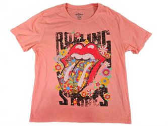 Rolling Stones Womens Pink Floral Tongue Graphic Tee S 4-6