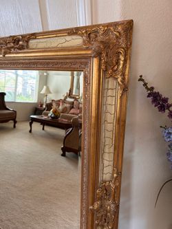 51” x 41” large beveled rectangular antique gold ornate mirror.