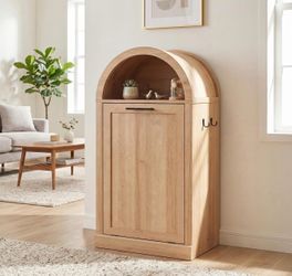 New-Seang Arched Tilt-Out Trash Can Cabinet,Laundry Hamper Cabinet without Foldable Laundry Basket,Wooden Hidden Garbage Can Cabinets with Metal Handl