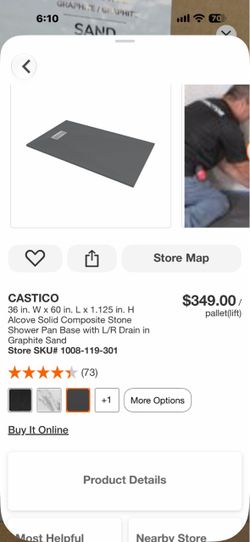 CASTICO 36 in. W x 60 in. L x 1.125 in. H Alcove Solid Composite Stone Shower Pan Base with L/R Drain in Graphite Sand