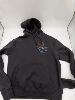 Adidas OG Peace Sign Hoodie Mens Medium black Pockets Drawstring Cotton Blend