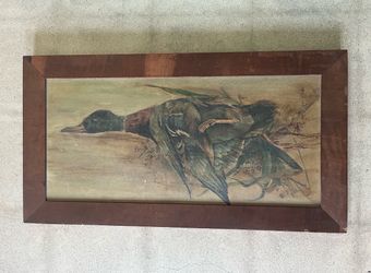 Vintage Framed Duck Oil Painting on Canvas