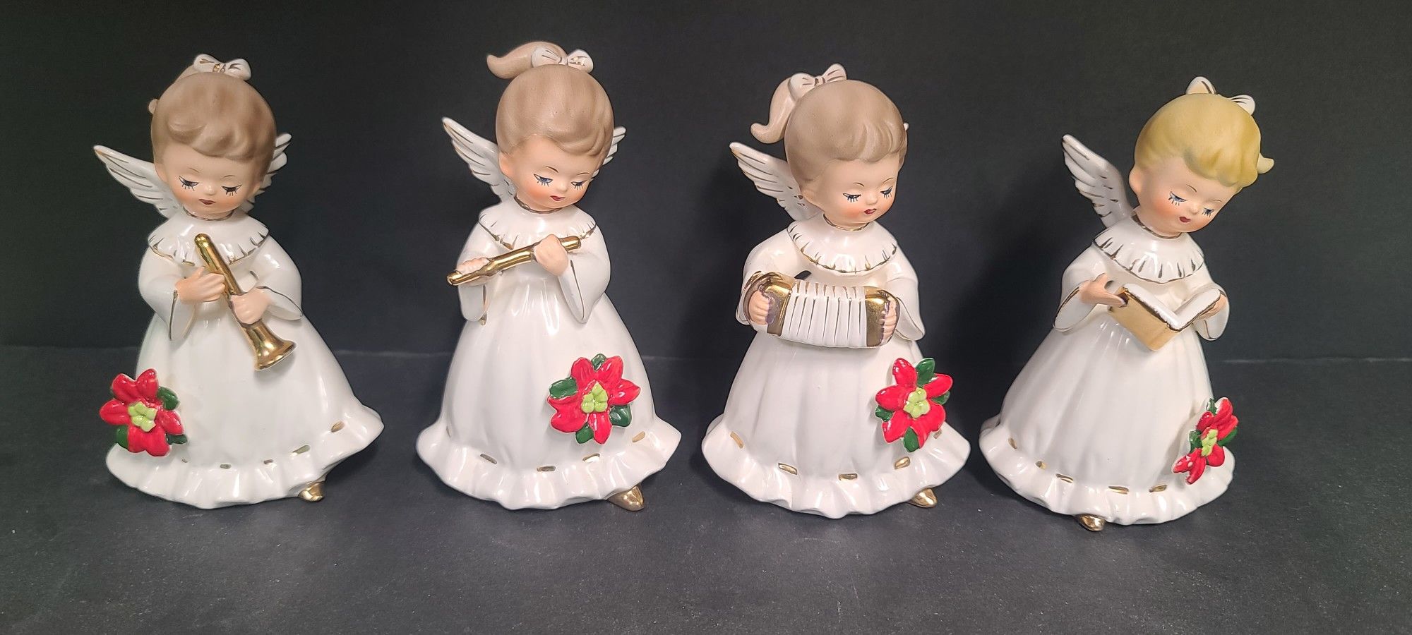 4 Beautiful Vintage Katayama Original Ceramic Christmas Angel Figurines