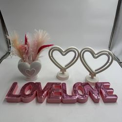 LED Heart Light Decor Set LOVE Sign Vase Valentine Romantic Lot