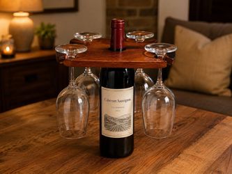Wooden Wine Bottle 4-Glass Holder