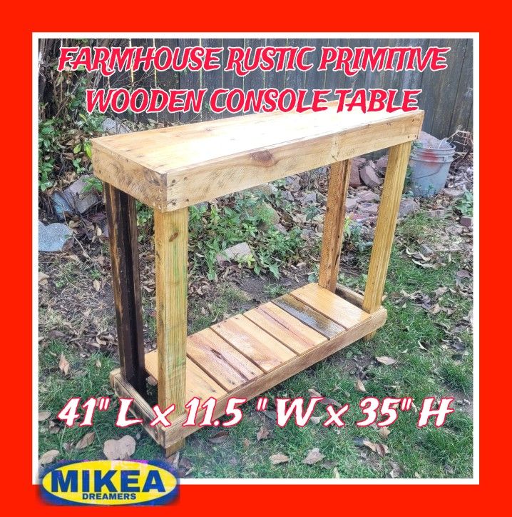 WOODEN FARMHOUSE RUSTIC PRIMITIVE CONSOLE TABLE