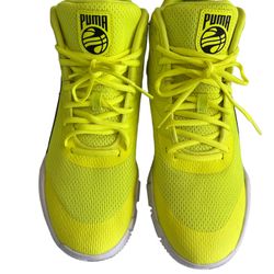 Puma Triple Mid Basketball Shoes Neon Yellow Black White 376451-04 Men Sz 11 No Box