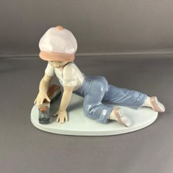 Lladro Figurine: All Aboard 1992 A Boy Playing Train #7619