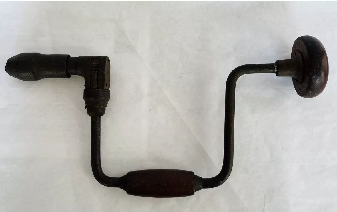 Vintage 14" Hand Auger Brace Hand Drill W/Original Wooden Handles -Rare Find