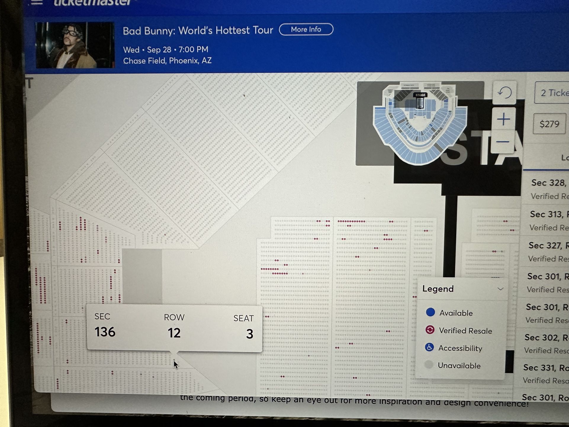 3 Bad Bunny Tickets Right Behind First Row Of Section