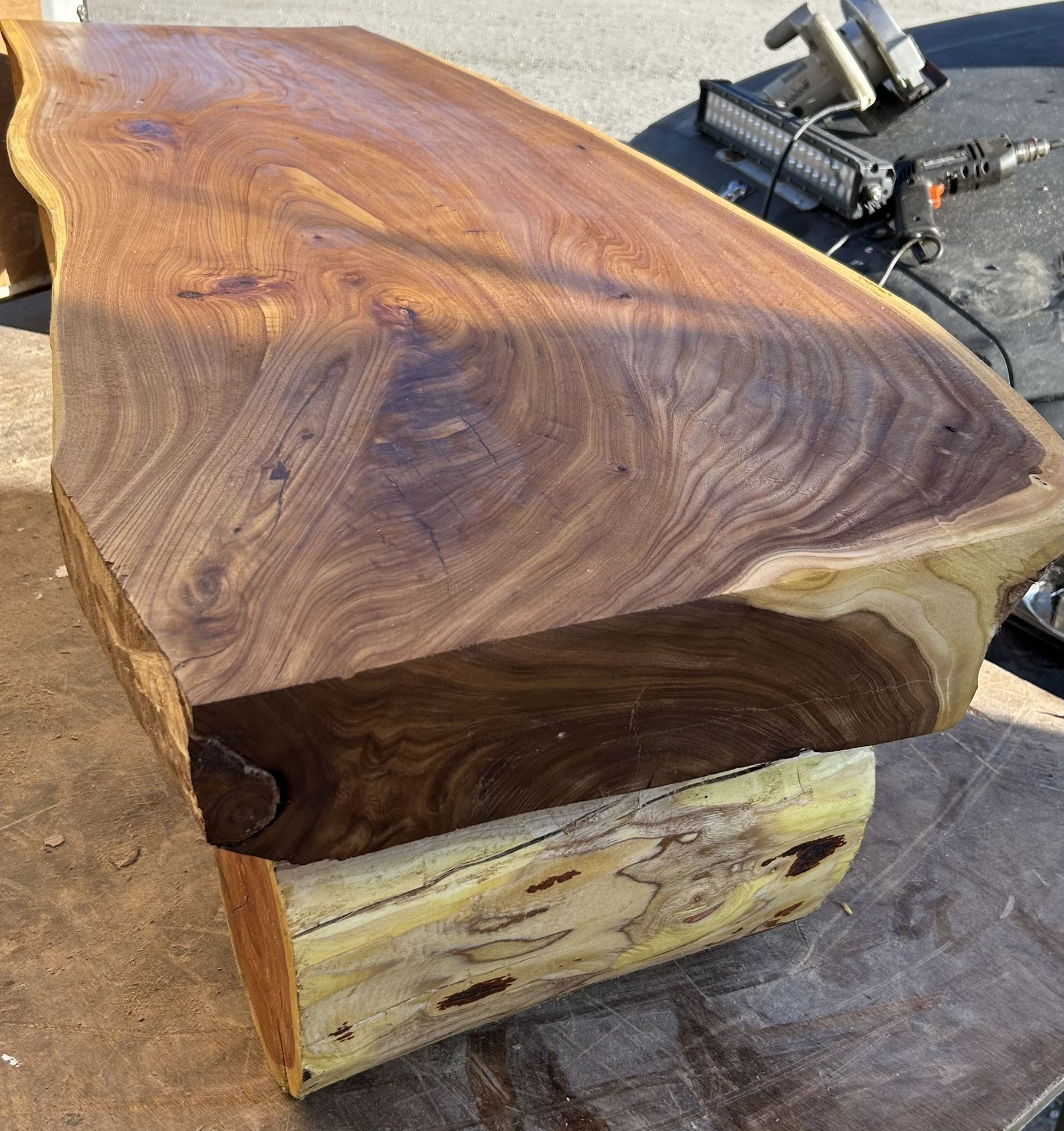 New handcrafted elm wood slab coffee table bench unique design waterfall table L54”*W22”*H15”(address in description)  👇delivery 🚚 available within 