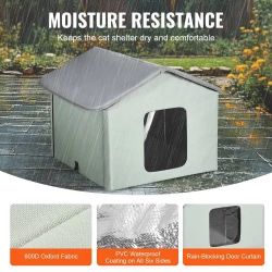 VEVOR Heated Cat House, Outdoor Kitty Shelter with Adjustable Temperature and Timer, 600D Oxford Cloth Foldable Cat Shelter with Heated Pad for Winter