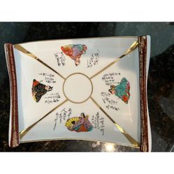 Vintage Porcelain Rectangular Tray Fujita Kutani Japan 8.5” x 6.3” Stamped