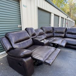 Brown Leather Sectional Sofa Couch 