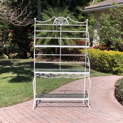Mid Century modern Authentic RUSSEL WOODARD Iron Bakers Rack / Glass Shelving