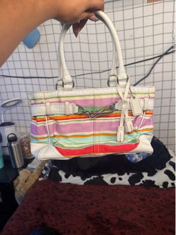 Coach Hampton multicolor striped canvas satchel
