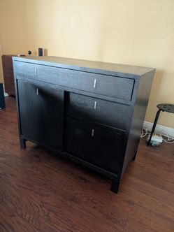 Black wood computer desk cabinet