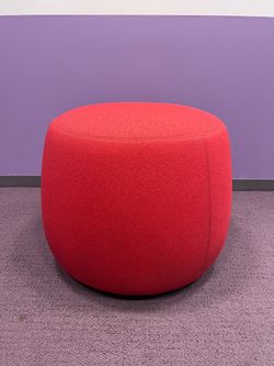 Red Round Upholstered Ottoman Pouf