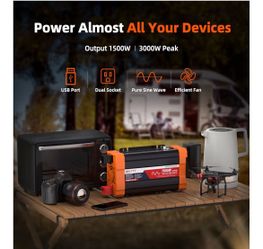 1500W Pure Sine Wave Inverter 12V to 120V AC, Inverter 12V to 110V Converter ,Smart LCD DISPLAY