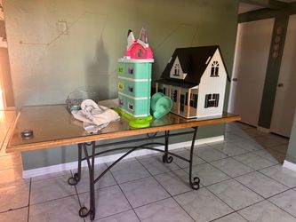 Wood Glass Iron Dining Table