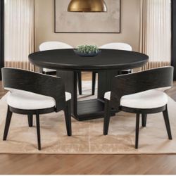 Leandro 5-piece Round Dining Table Set Burnished Black