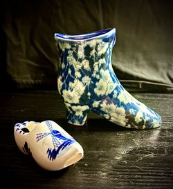 3.5" Vintage Ironstone England Victorian Boot Figurine and Delft Holland Ceramic Dutch Clog