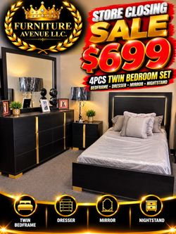 4-Piece Twin Bedroom Set Black and Gold