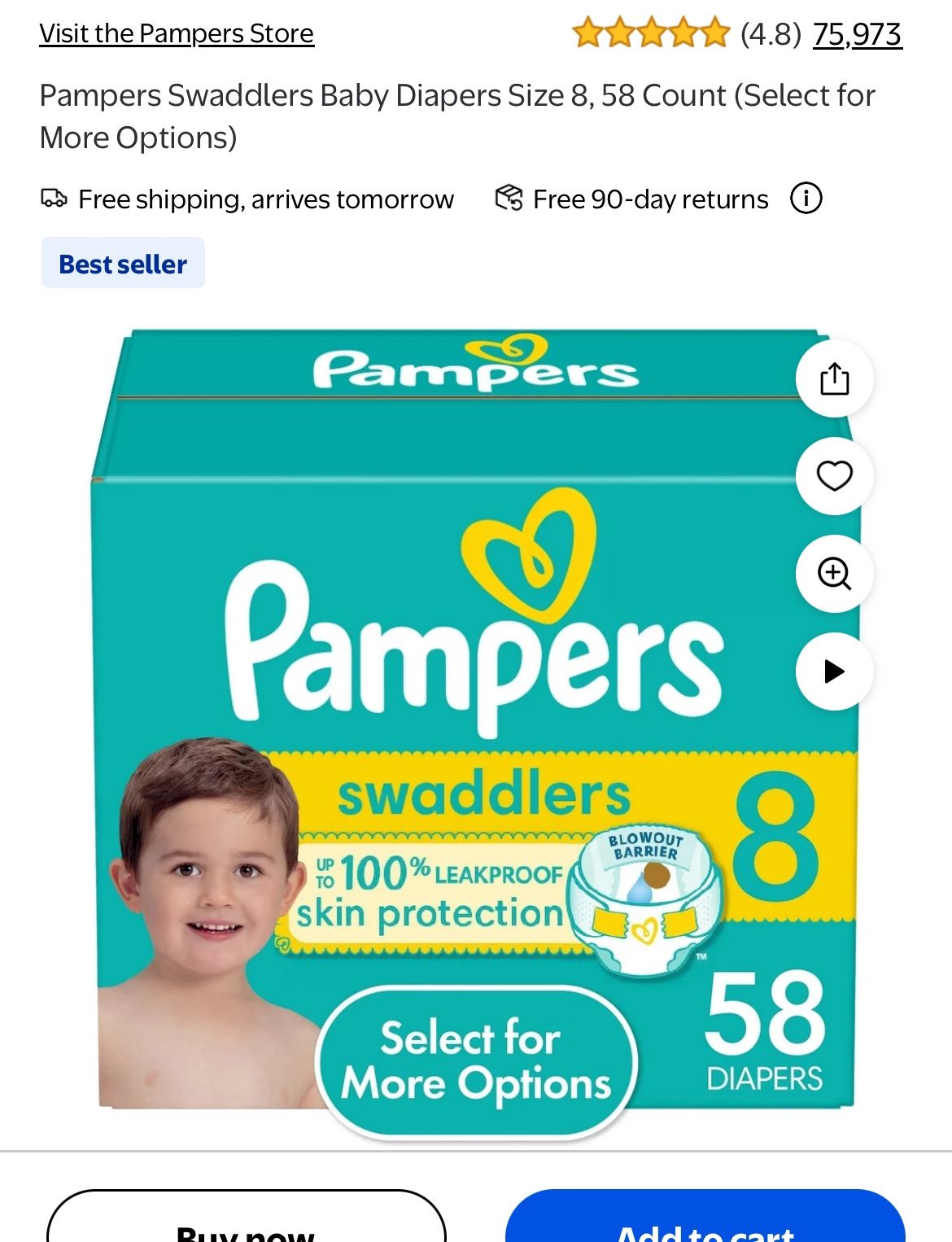Pampers Swaddlers Baby Diapers Size 8, 58 Count (Select for More Options)