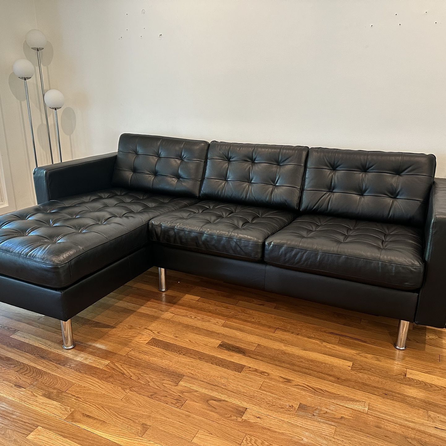  IKEA Black Leather Sofa With Chaise