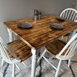 Burned Wood Dinette Set with 3 Matching Chairs Refinished- Read Description