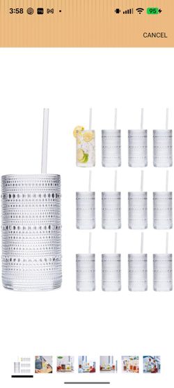 SUROQUE 16 Oz Hobnail Drinking Glasses Set of 12, Clear Vintage Highball Glasses, Embossed Tumbler Glassware for Water, Whiskey, Beer, Juice, Cocktail