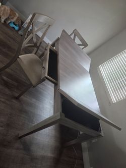 Grey Wood-Look Lift-Top Dining Set with Bench and Two Chairs