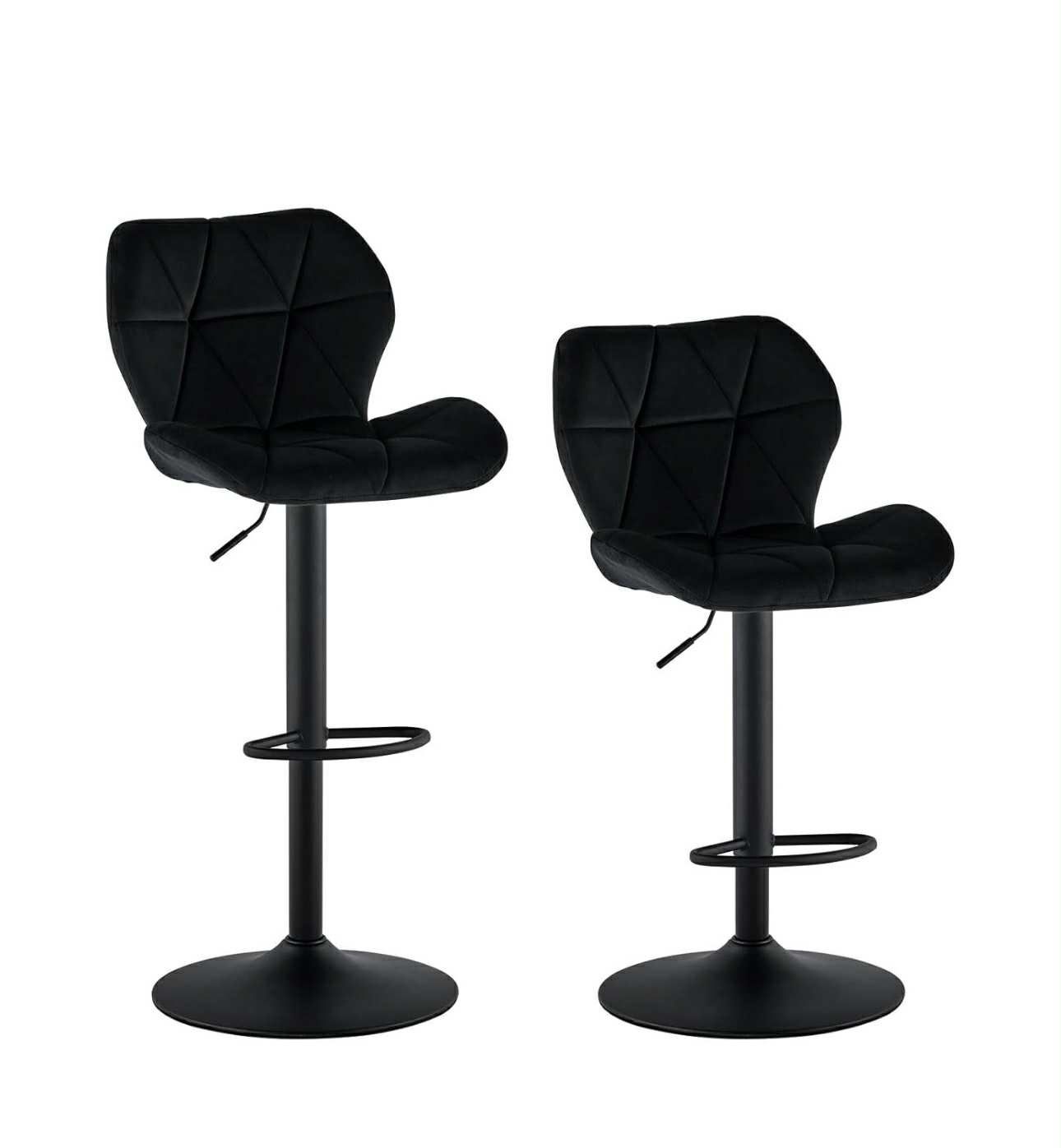 Velvet Bar Stools Set of 2, Counter Height Barstools with Large Base, Adjustable Swivel Upholstered Bar Chairs with Back & Footrest (Black)