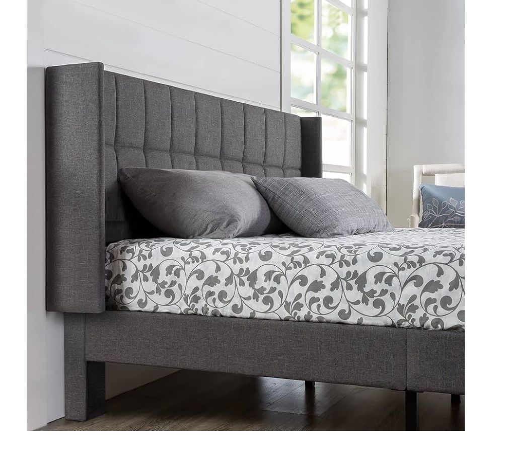 ZINUS Dori Upholstered Platform Bed Frame with Wingback Headboard, Mattress Foundation, Wood Slat Support, No Box Spring Needed, Easy Assembly, Queen